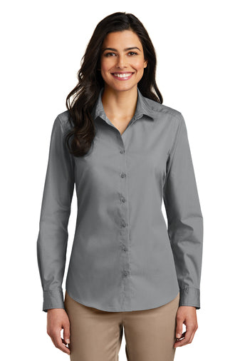 LADIES Long Sleeve Carefree Poplin Shirt W/ LOGO LEFT CHEST