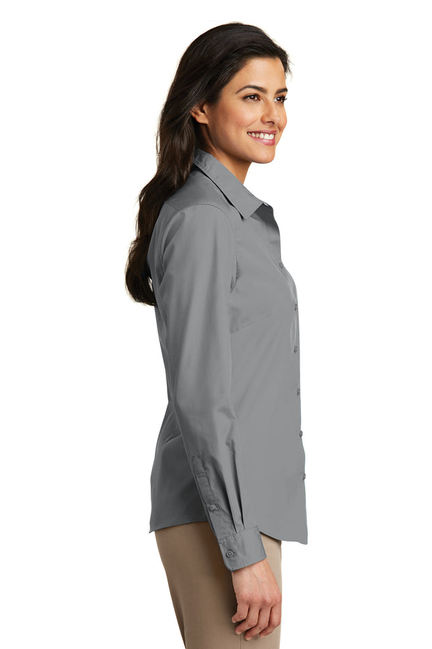 LADIES Long Sleeve Carefree Poplin Shirt W/ LOGO LEFT CHEST