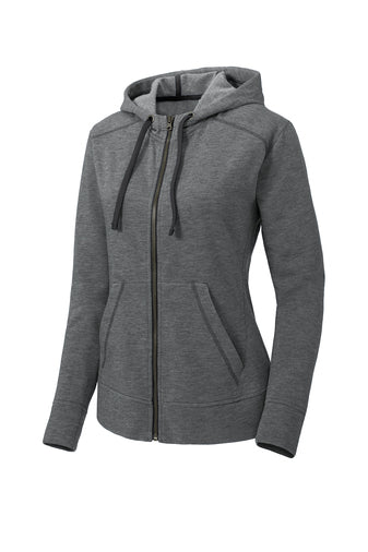 Sport-Tek ® Ladies PosiCharge ® Tri-Blend Wicking Fleece Full-Zip Hooded Jacket w/ LOGO Left Chest